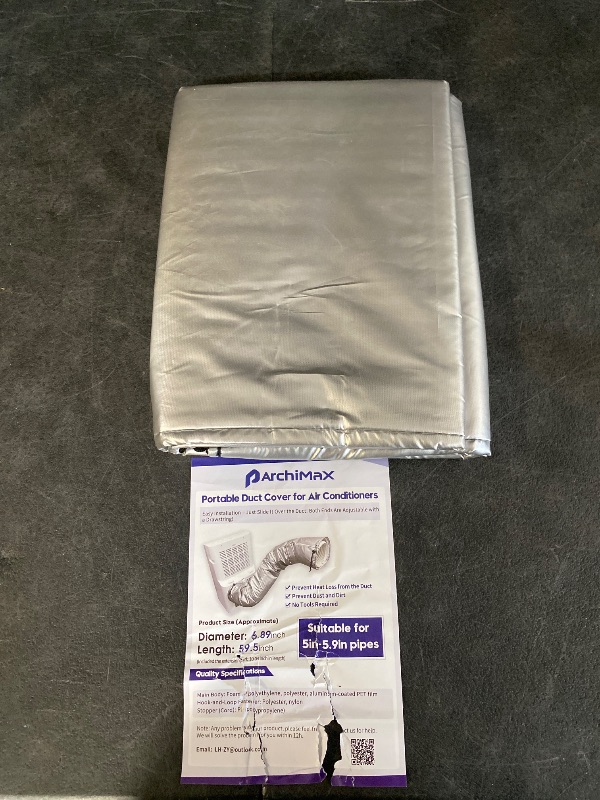 View 2 of Color: Light Gray-1Pcs; Portable AC Hose Insulation Sleeve, Air Conditioner Hose Cover Wrap for 5" & 5.9" Diameter Exhaust Hose, AC Duct Vent Cover Sleeve with Upgrade Heat Insulation Material,One Step Install