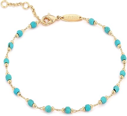 Photo 1 of MEVECCO Irregular Created Turquoise Beaded Bracelet for Women; 14K Gold Plated Brass, Alternating Rounded Spacers, Balanced Boho Color Accent For Everyday Wristwear