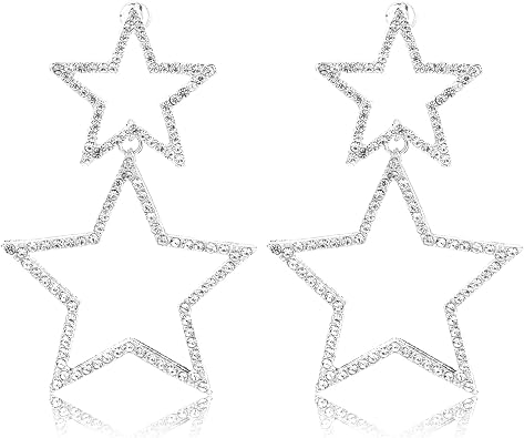 Photo 1 of Mabor Star Dangle Drop Earrings - Simple Hollow Pentagram Hoop Earrings, Exaggerated Big Lightweight Anti-sensitive Jewelry for Women