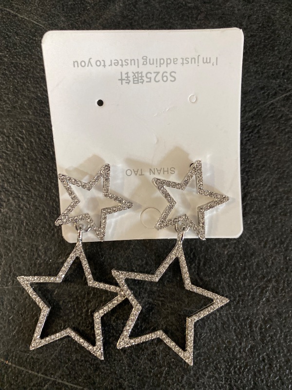 View 2 of Mabor Star Dangle Drop Earrings - Simple Hollow Pentagram Hoop Earrings, Exaggerated Big Lightweight Anti-sensitive Jewelry for Women