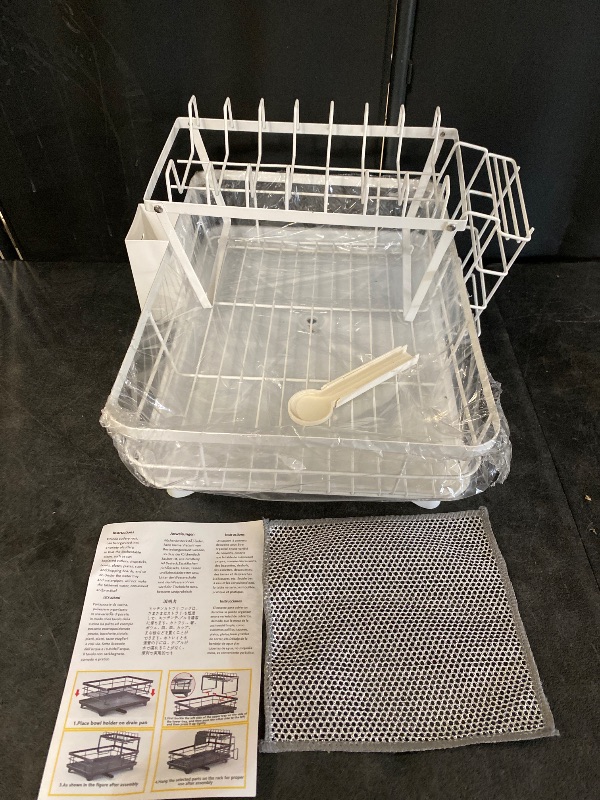 View 2 of 2-Tier Dish Drying Rack – Stainless Steel Countertop Dish Drainer with Removable Drip Tray, Utensil Holder & Large Capacity for Bowls and Plates(White-b)