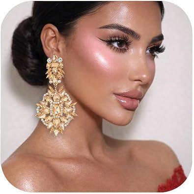 Photo 1 of Color: champagne
Silver Chandelier Earrings for Women Trendy, Oversized Big Crystal Rhinestone Statement Earrings Dangling Formal Pageant Earings Drag Queen Jewelry