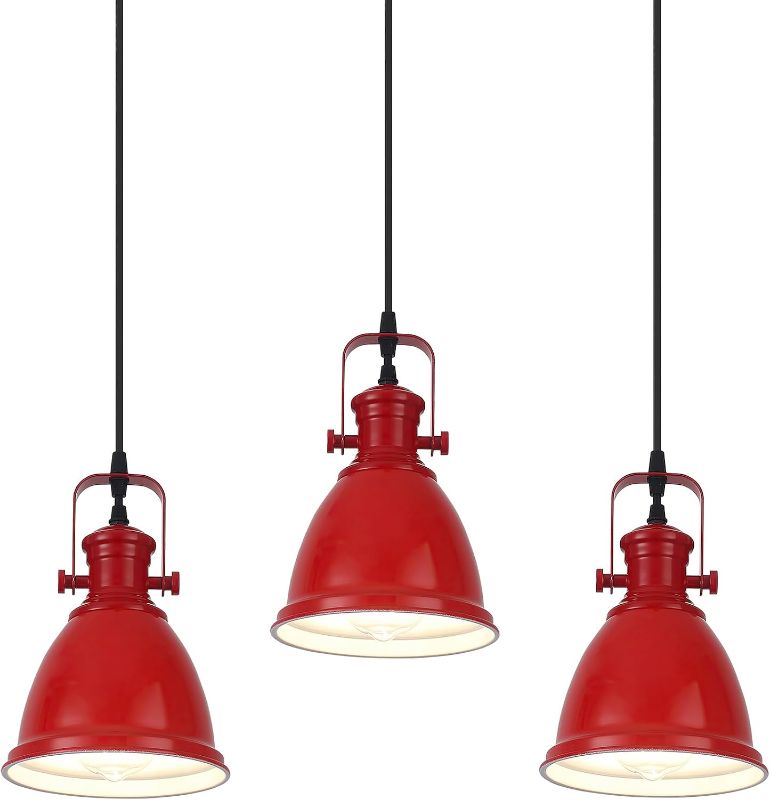Photo 1 of Red Pendant Lights Kitchen Island 3 Pack, Vintage Pendant Light, 6.5’’ Farmhouse Pendant Light Fixtures, Adjustable Height, Pendant Lighting for Dining Room, Living Room, Sink, Bar