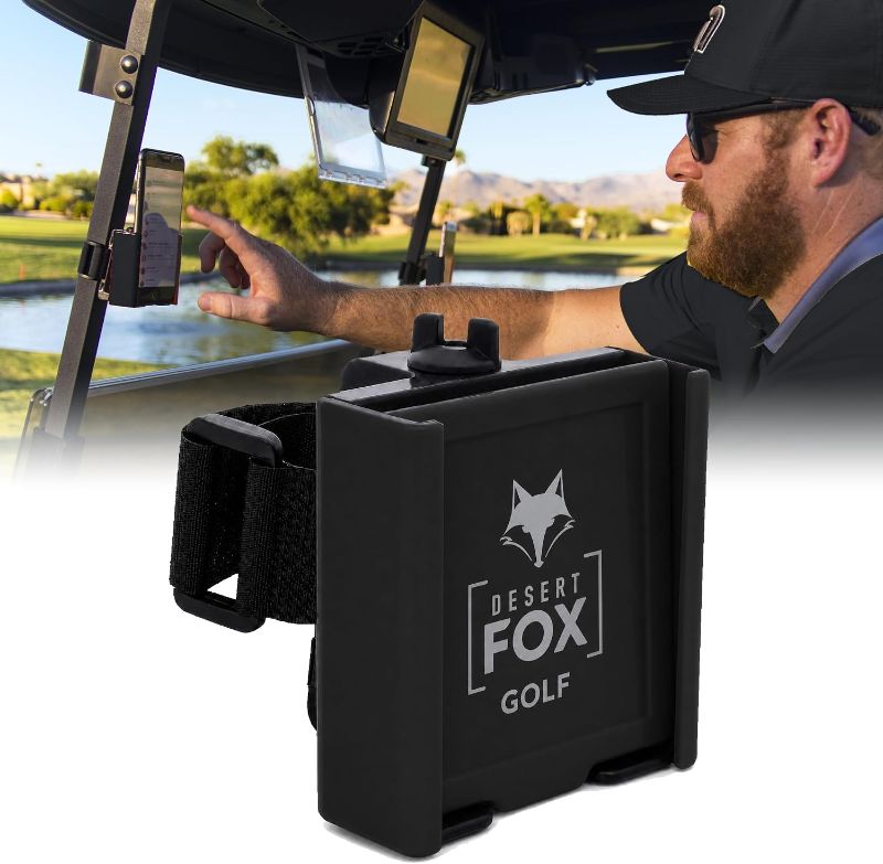 Photo 1 of black Strap Style Golf Cart Phone Holder, Golf Cart Phone Mount by Desert Fox
Patented Built to Last Phone Holder for Golf Cart, Ultra-Durable and Secure Caddie Phone Holder, for iPhone, Android Phones