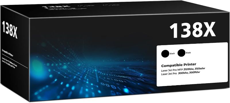 Photo 1 of 138X Black Toner Cartridges MFP 3101fdw W1380A Compatible for HP 138X 138A
Replacement for HP138X HP138A Works with Laser Jet Pro 3001dw 3001fdw Pro MFP 3101fdw 3101sdw Printer