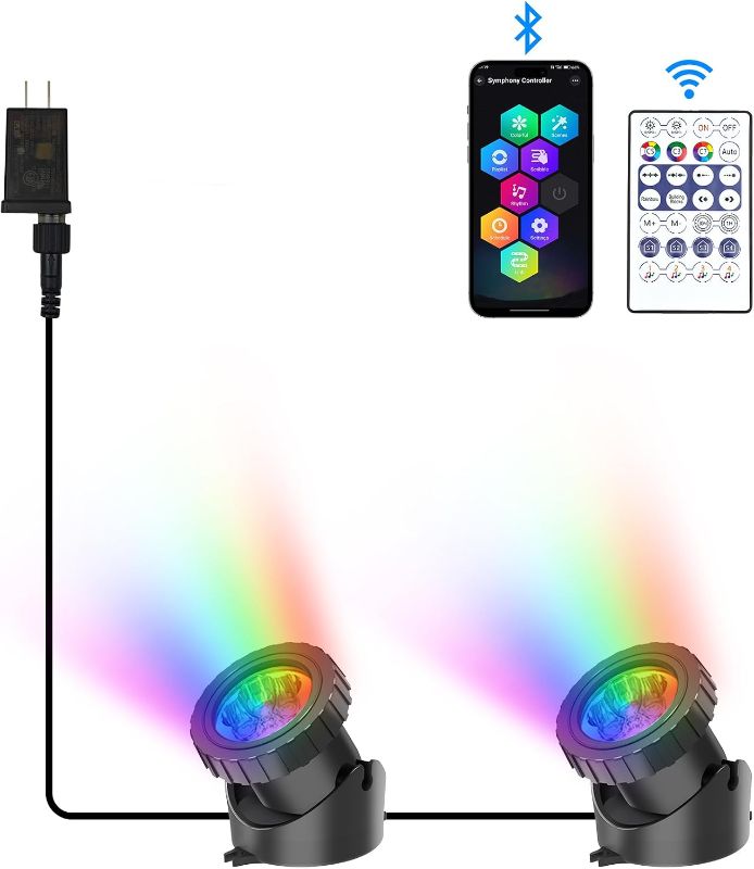 Photo 1 of RGB Underwater Pond Lights, Super Bright LED Submersible Fountain Lights Colored Landscape Spotlights, Bluetooth APP Control IP68 Waterproof for Fish Aquarium Tank Garden Yard Pool (Set of 2)