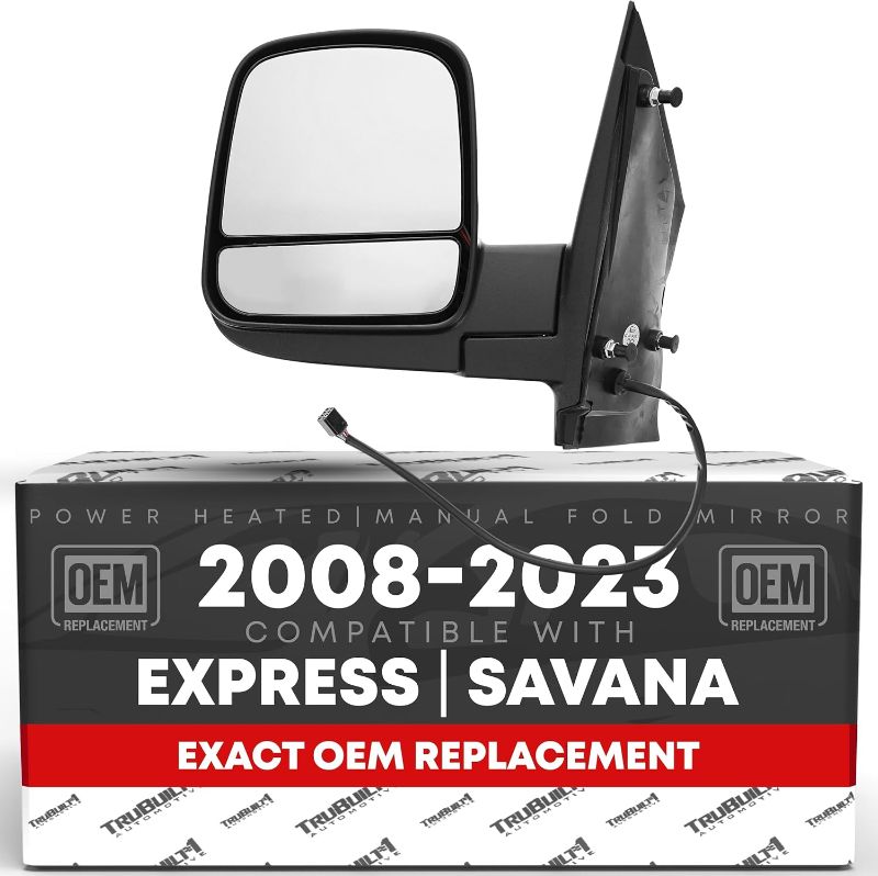 Photo 1 of Driver Side Mirror Compatible with 2008-2015 Chevrolet Express & GMC Savana 1500, 2008-2023 Express & Savana 2500 3500- Heated, Manual Folding, Dual Glass, 8H6P - OEM 15227418, 9551853, GM1320396