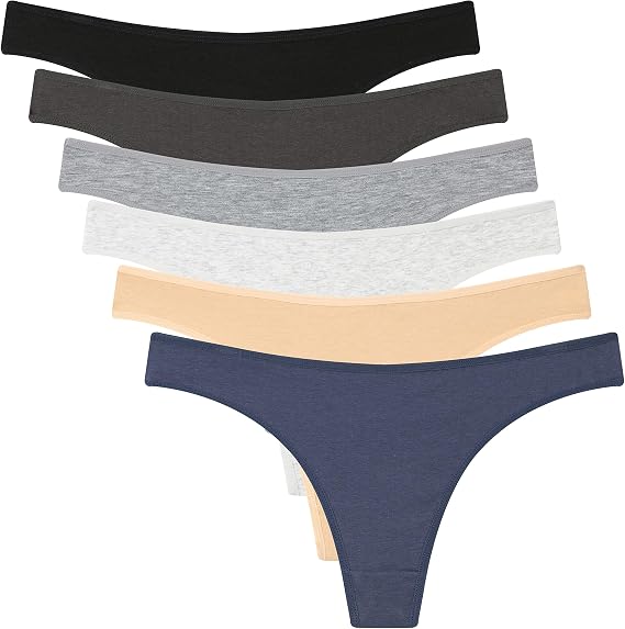Photo 1 of Size medium ELACUCOS 6 Pack Women's Thongs Cotton Breathable Panties Bikini Underwear;Color: 6 Pack- Basics