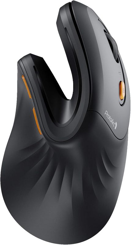 Photo 1 of ProtoArc EM11 NL Wireless Ergonomic Vertical Mouse, Rechargeable, Black
58° vertical design supports a natural wrist posture, connect 3 devices via Bluetooth/2.4G USB-A, 500mAh USB-C rechargeable
