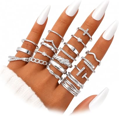 Photo 1 of Color: Silver Sparkle Stack
KISS WIFE Stackable Rings for Women, 20 Pcs Knuckle Statement Ring Set
Mixed Sizes, Dainty and Chunky styles, Rhinestone Accents, Midi Rings, Layered Looks for Daily Wear and Parties