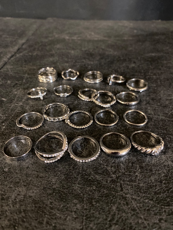 View 2 of Color: Silver Sparkle Stack
KISS WIFE Stackable Rings for Women, 20 Pcs Knuckle Statement Ring Set
Mixed Sizes, Dainty and Chunky styles, Rhinestone Accents, Midi Rings, Layered Looks for Daily Wear and Parties