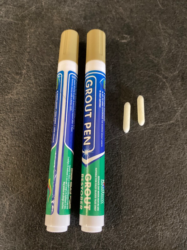 View 2 of Grout Pen Beige Tile Grout Paint Marker - 2 Pack w/Extra Tips (7mL)
Waterproof Grout Refresh Restorer for Kitchen & Bathroom, Tile Grout Colorant Pens - Narrow Tip 5mm - Beige