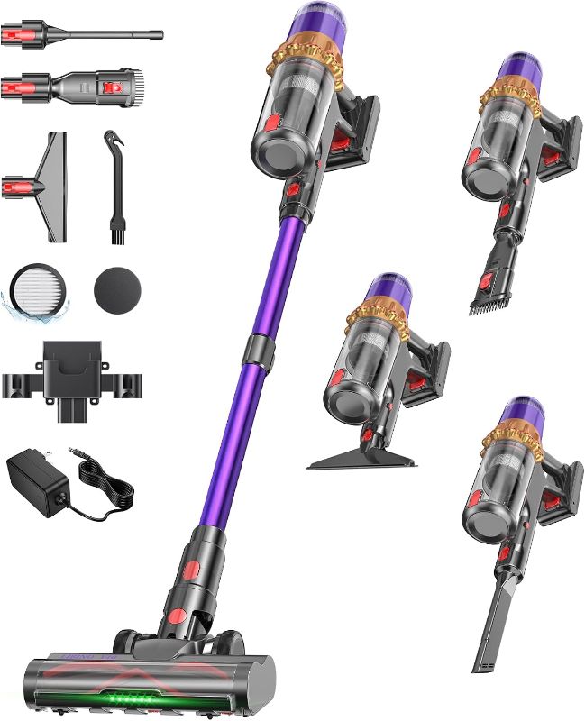Photo 1 of color blue Cordless Vacuum Cleaner, 650W 55KPa 70 Mins Vacuum Cleaners for Home, Stick Vacuum Cordless, Green Light, Tangle-free Brush, HEPA, 1.8L Cup, Rechargeable Light Vacuum for Carpet/Hardwood/Pet hair
