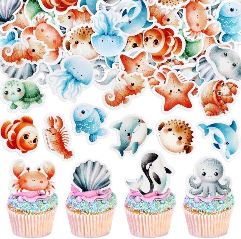 Photo 1 of 48Pcs Ocean Animal Cupcake Toppers for birthday Partys