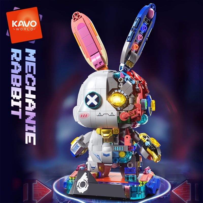 Photo 1 of 1377PCS Mechanical Rabbit Building Set - Punk Style Animal Collection Toy Robot Bunny Sets with LED Light Neon Style