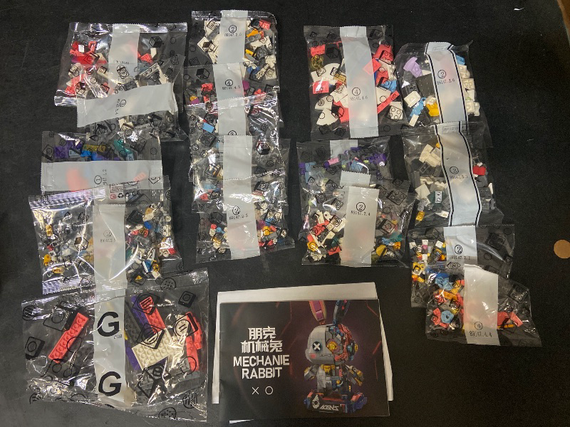 Photo 1 of 1377PCS Mechanical Rabbit Building Set - Punk Style Animal Collection Toy Robot Bunny Sets with LED Light Neon Style