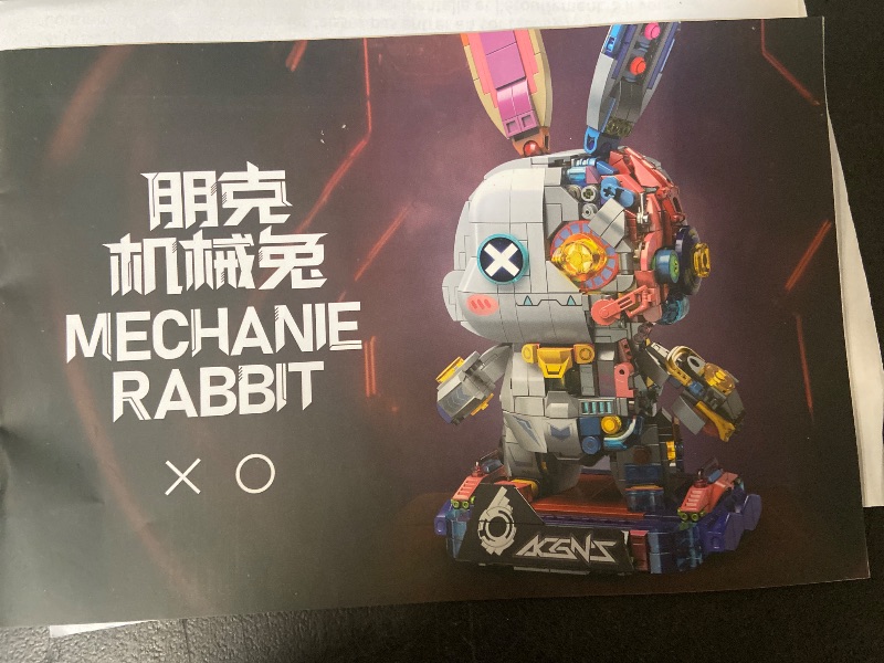 Photo 1 of 1377PCS Mechanical Rabbit Building Set - Punk Style Animal Collection Toy Robot Bunny Sets with LED Light Neon Style