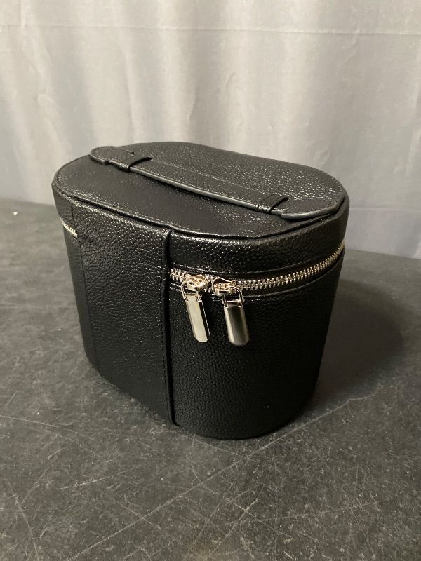 Photo 1 of Black Makeup Bag Vanity Case with Divider and Handle, Aesthetic Makeup Bags, Waterproof PU Leather Toiletry Bag for Women Girls, Portable Cosmetic Organizer Bag (01BLACK)