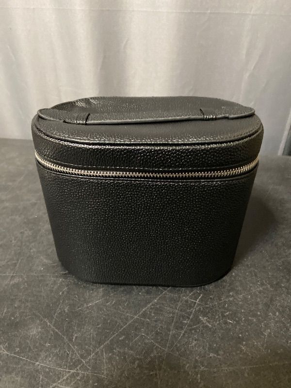 Photo 1 of Black Makeup Bag Vanity Case with Divider and Handle, Aesthetic Makeup Bags, Waterproof PU Leather Toiletry Bag for Women Girls, Portable Cosmetic Organizer Bag (01BLACK)