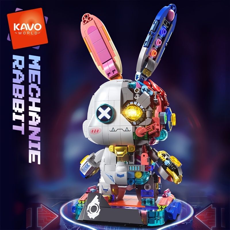 Photo 1 of 1377PCS Mechanical Rabbit Building Set - Punk Style Animal Collection Toy Robot Bunny Sets with LED Light Neon Style