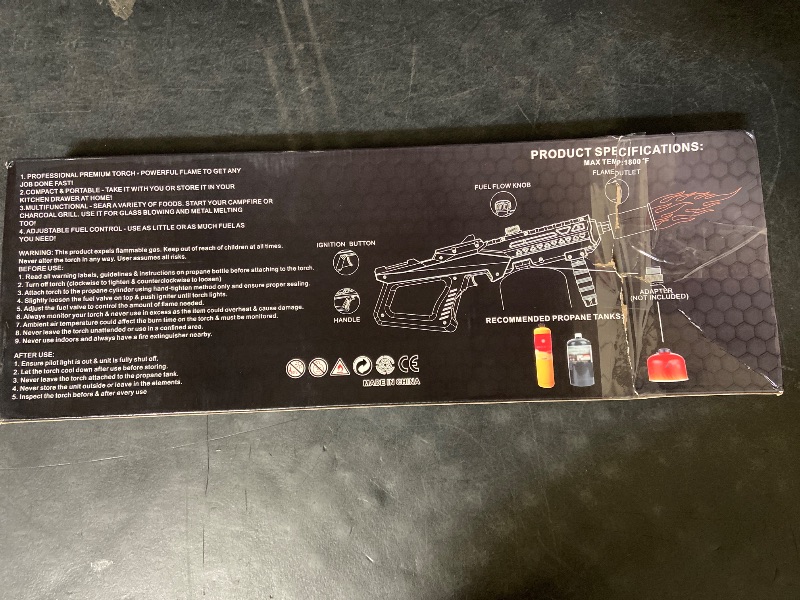Photo 1 of Flame Thrower Gun - Propane Cooking Torch Grill Lighter - Adjustable Flamethrower - Powerful Torch for BBQ, Campfire, Charcoal Wood, Weed (Tank Not Included)