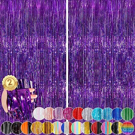 Photo 1 of 4Pcs Foil Curtain Backdrop, Beautiful Metallic Tinsel Foil Fringe Curtain for Parties
