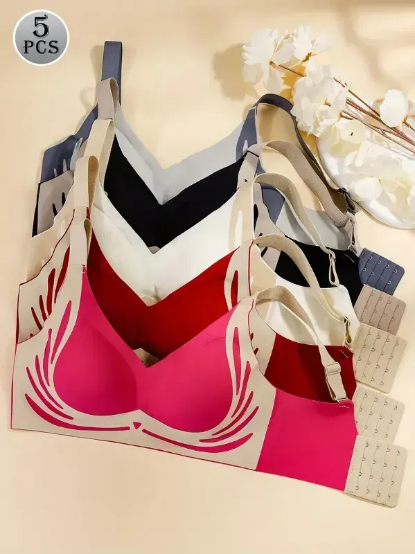 Photo 1 of Size XL 5PK Caralush Bras Smooth Wireless Gather No Underwire Super Full Coverage Bra Soft Cool Comfort Bralettes for Sagging Breasts