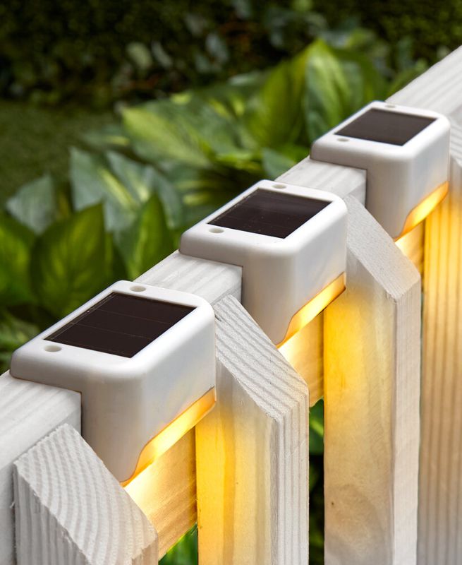 Photo 1 of 7PC Solar Deck Lights Outdoor Decor Solar Fence Lights, Solar Step Lights Waterproof Led Solar Lights for Patio Pool Stairs Step and Pathway (White shell Warm Lights)