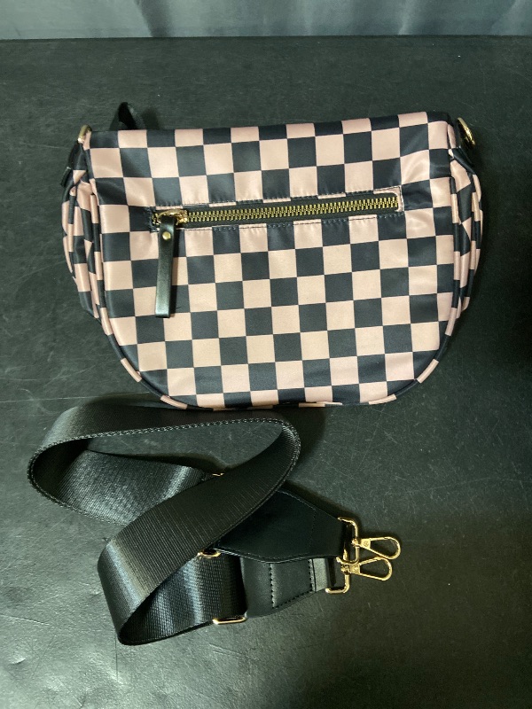 Photo 1 of Checkered Crossbody Bum Bags for Women Nylon Checkered Purse Checkerboard Fanny Pack - Brown & Black