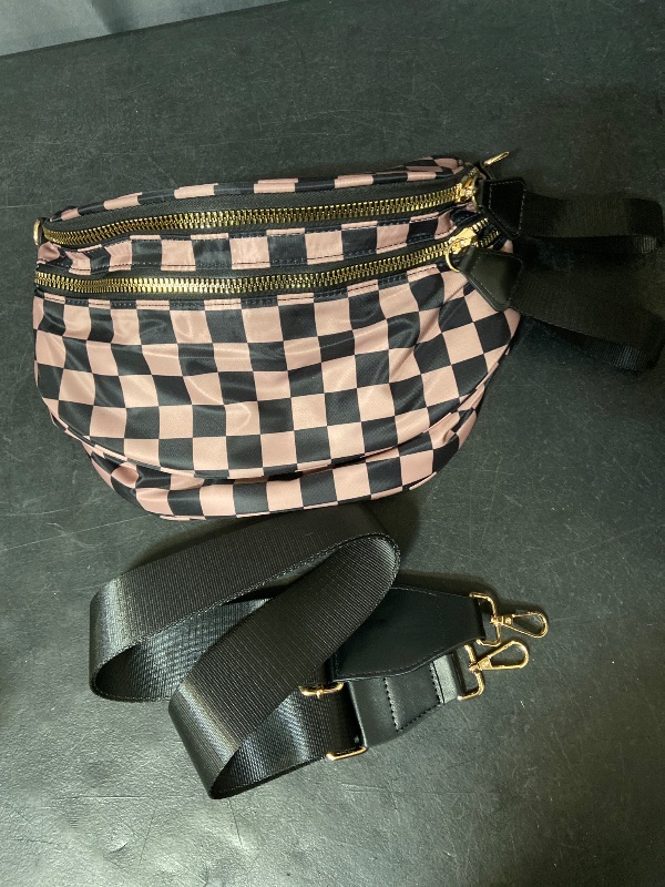 Photo 1 of Checkered Crossbody Bum Bags for Women Nylon Checkered Purse Checkerboard Fanny Pack - Brown & Black
