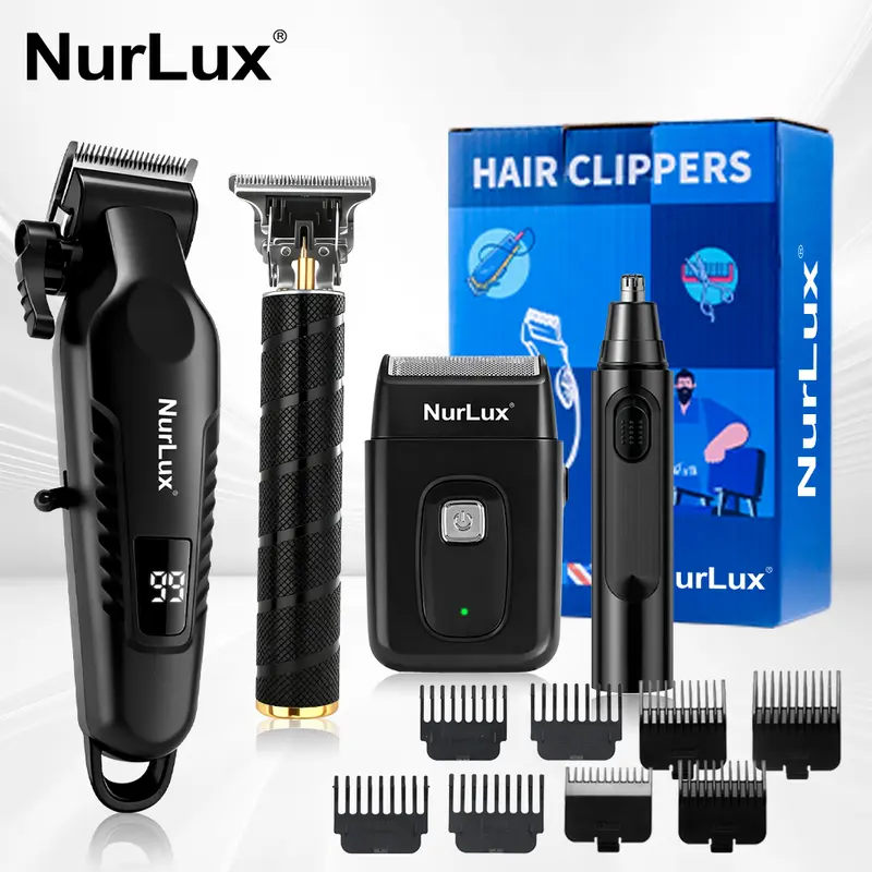 Photo 1 of Nurlux 4 Piece Electric Hair Clipper and Shaver Set, Nose trimmer, Professional Alloy Blades, USB Rechargeable with LCD Screen