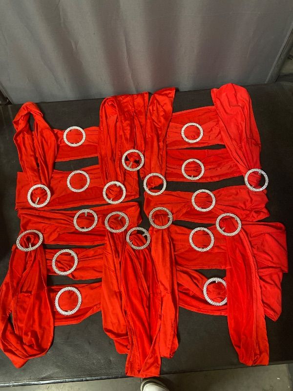 Photo 1 of 45pcs Spandex Chair Sashes Bows Bands Stretch Ties with Buckle Slider for Party Banquet Reception Decoration-RED