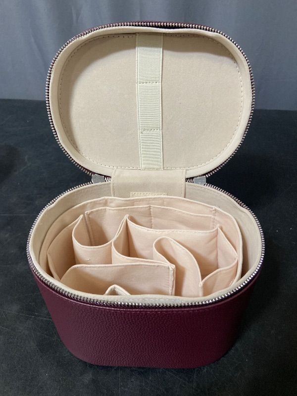 Photo 1 of Mauve Makeup Bag, Travel Make up Case with Compartments and Handle, Portable Cosmetic Organizer Bags,Toiletry Bag for Women
