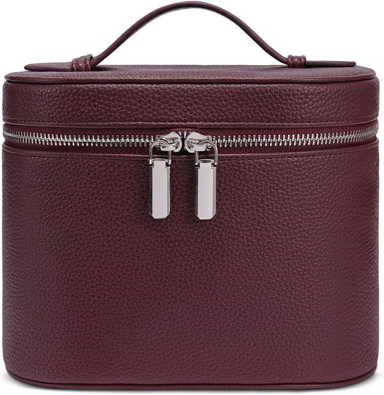 View 1 of Mauve Makeup Bag, Travel Make up Case with Compartments and Handle, Portable Cosmetic Organizer Bags,Toiletry Bag for Women