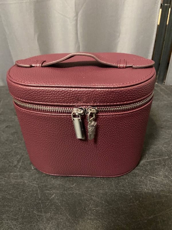 View 2 of Mauve Makeup Bag, Travel Make up Case with Compartments and Handle, Portable Cosmetic Organizer Bags,Toiletry Bag for Women