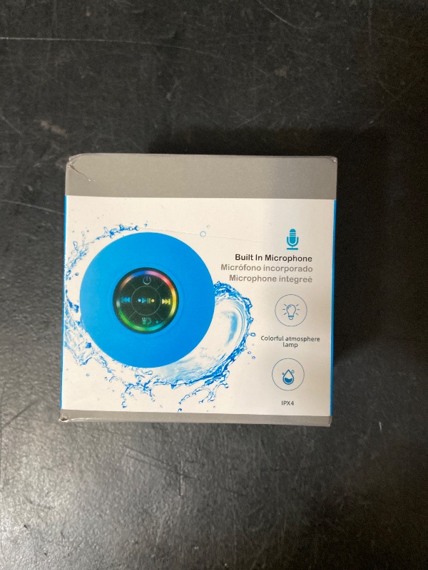 Photo 1 of Bluetooth Shower Speaker with LED – Portable Wireless Mini Speaker with Mic & Suction Cup, IPX4 Water Resistant for Shower, Travel, Pool, River Floating, and Outdoor Fun (Black)