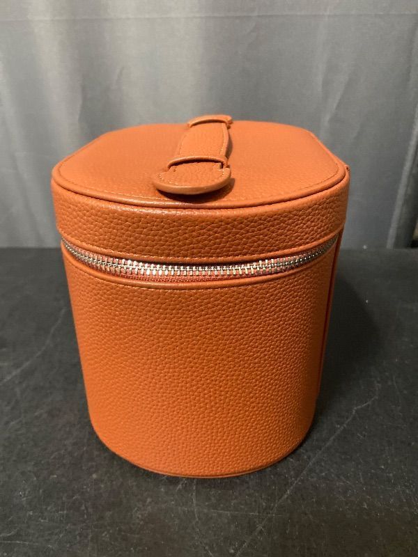 Photo 1 of Brown Makeup Bag Vanity Case with Divider and Handle, Aesthetic Makeup Bags, Waterproof PU Leather Toiletry Bag for Women Girls, Portable Cosmetic Organizer Bag (01Brown)