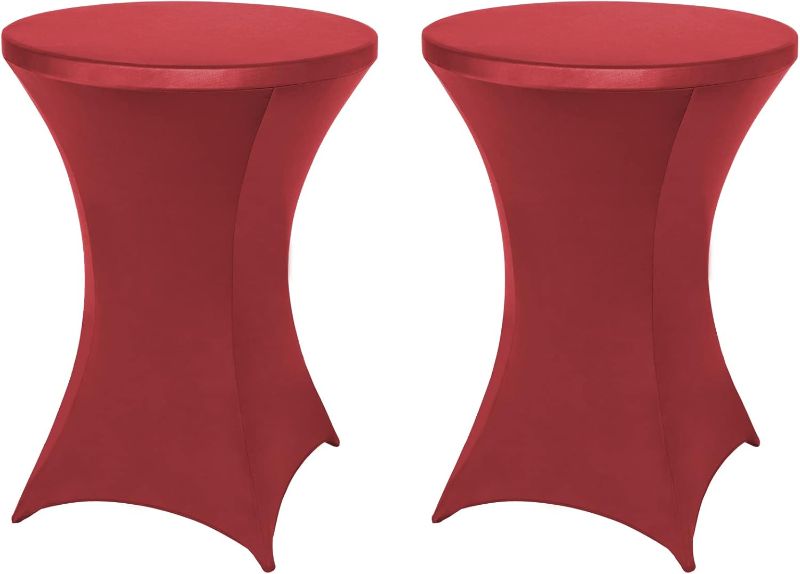 Photo 1 of 2 Pack Spandex Cocktail Table Covers Fitted Clothes, Elastic Round Table Cover, Stretch Tablecloth for Party, Bar, Wedding, Birthday, Banquet, Red, 30"-32" Diameter x 40"-43" Height