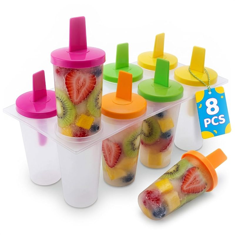 Photo 1 of 8 Pcs Popsicles Molds Round Set - Reusable Popsicle Molds With Sticks, Multi-Servings & Dishwasher-Safe Popsicle Makers for the Freezer - Ice Pop Mold for Berries, Fruits, Yogurt, Juice & Ice Cream