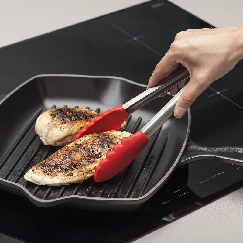 Photo 1 of 9in Silicone Non-Stick Kitchen Tongs with Stainless Steel Handle- Red