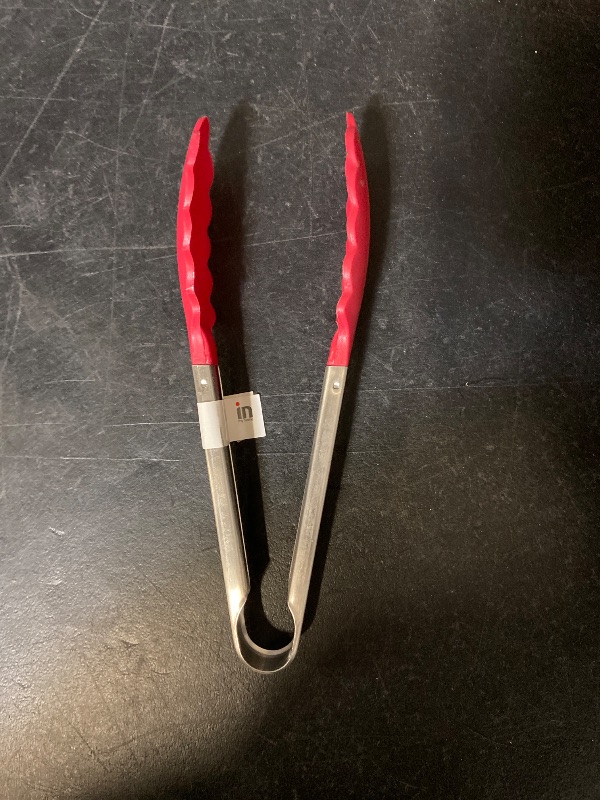 Photo 1 of 9in Silicone Non-Stick Kitchen Tongs with Stainless Steel Handle- Red