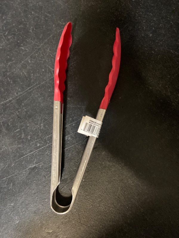 Photo 1 of 9in Silicone Non-Stick Kitchen Tongs with Stainless Steel Handle- Red