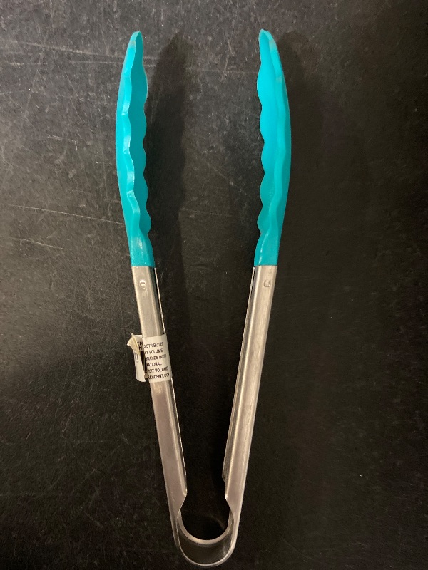 Photo 1 of 9in Silicone Non-Stick Kitchen Tongs with Stainless Steel Handle- Aqua