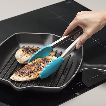 Photo 1 of 9in Silicone Non-Stick Kitchen Tongs with Stainless Steel Handle- Aqua