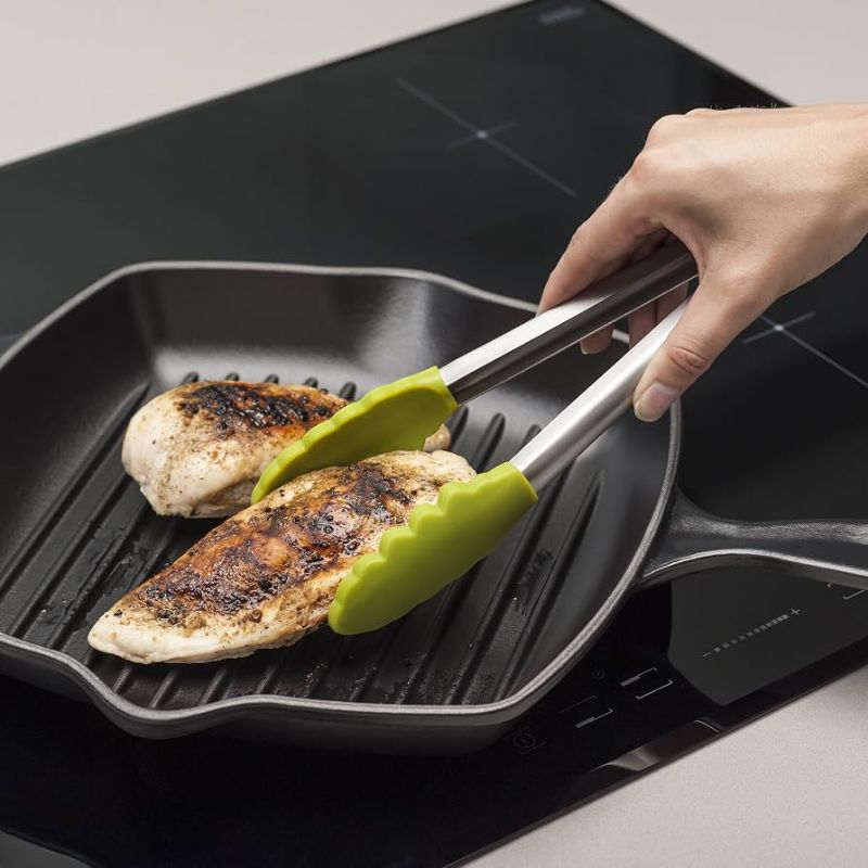 Photo 1 of 9in Silicone Non-Stick Kitchen Tongs with Stainless Steel Handle- Lime Green