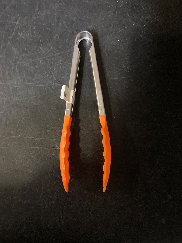 Photo 1 of 9in Silicone Non-Stick Kitchen Tongs with Stainless Steel Handle- Orange