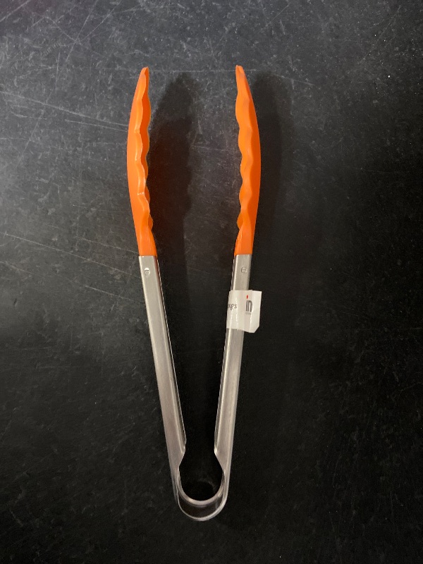 Photo 1 of 9in Silicone Non-Stick Kitchen Tongs with Stainless Steel Handle- Orange