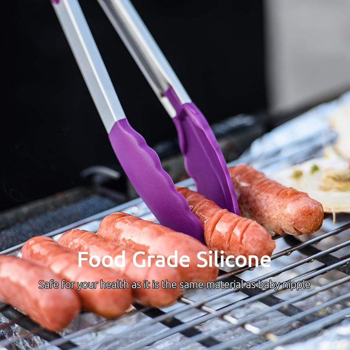 Photo 1 of 9in Silicone Non-Stick Kitchen Tongs with Stainless Steel Handle- Purplish pink