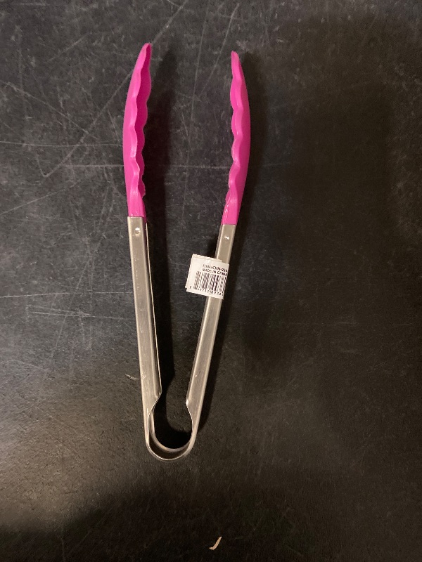 Photo 1 of 9in Silicone Non-Stick Kitchen Tongs with Stainless Steel Handle- Purplish pink
