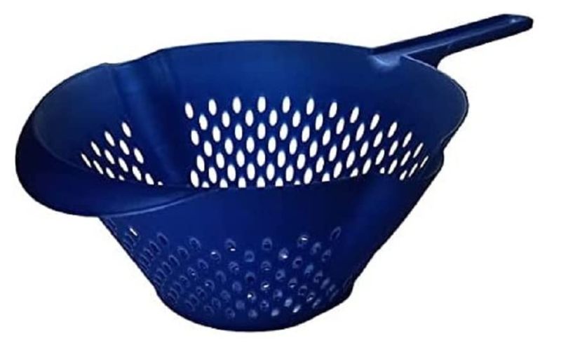 Photo 1 of Blue plastic vegetable strainer it has two pour sides and two-hole sizes to drain
